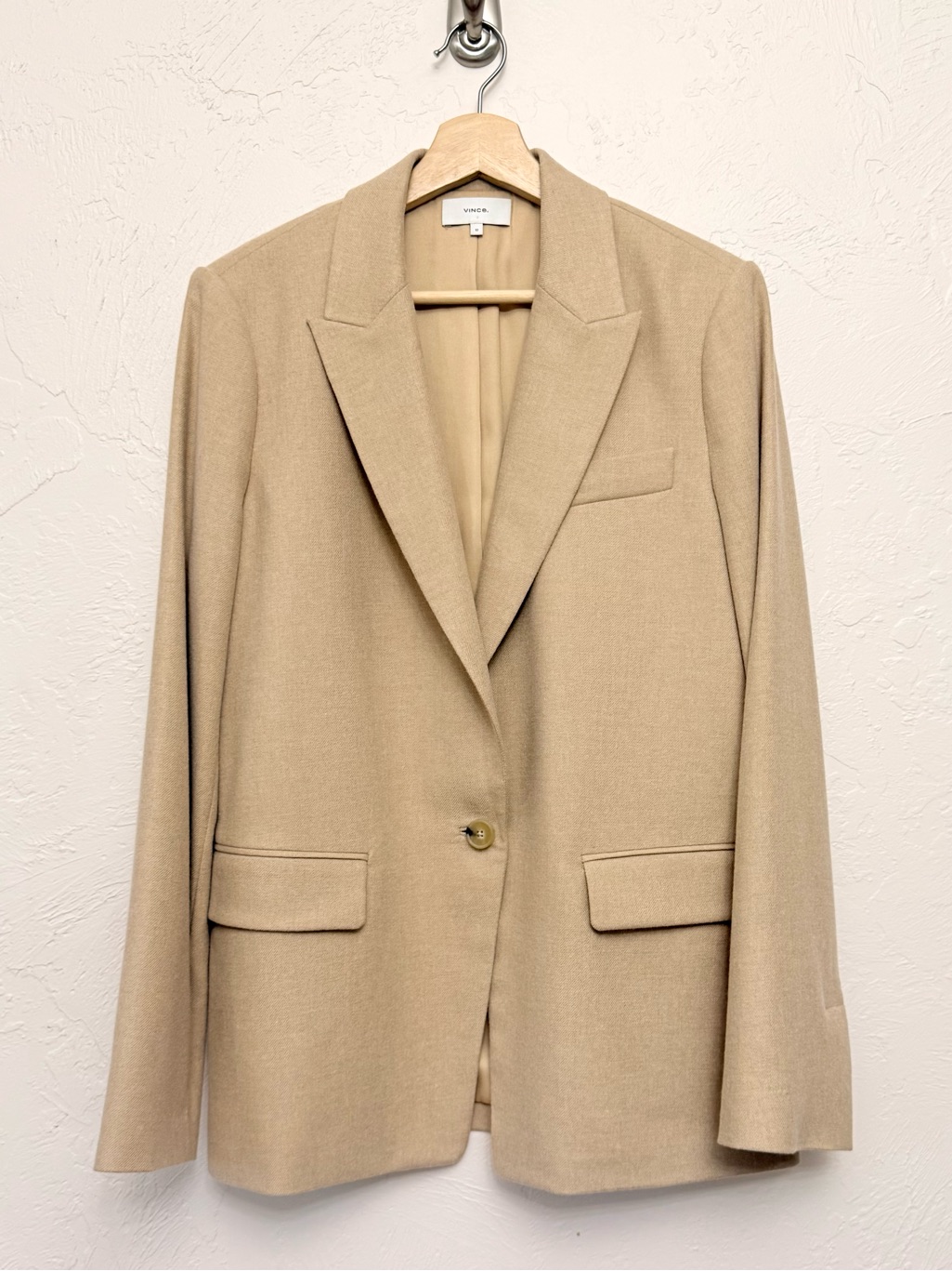 Vince Viscose Wool Blend Single Button Notched Lapel Blazer Jacket Tan Camel 12